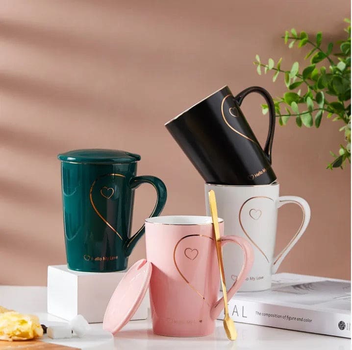 Heart Pattern Ceramic Mug Set, Love Sign Ceramic Couple Mug Set, Love Heart Mug, Couple Cup Ceramic Mugs, Creative Mug With Lid And Spoon, Luxury Marble Ceramic Coffee Cups Heart Pattern Ceramic Mug Set, Love Sign Ceramic Couple Mug Set, Love Heart Mug, Couple Cup Ceramic Mugs, Creative Mug With Lid And Spoon, Luxury Marble Ceramic Coffee Cups